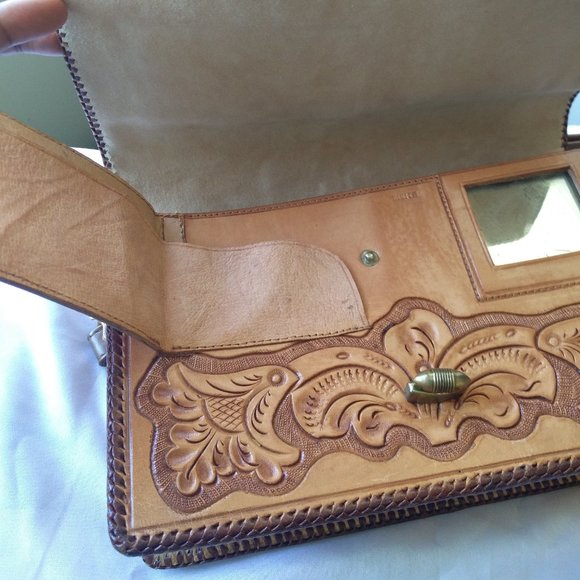 Vintage Handmade Leather Crossbody Bag Print Horse - Picture 9 of 14